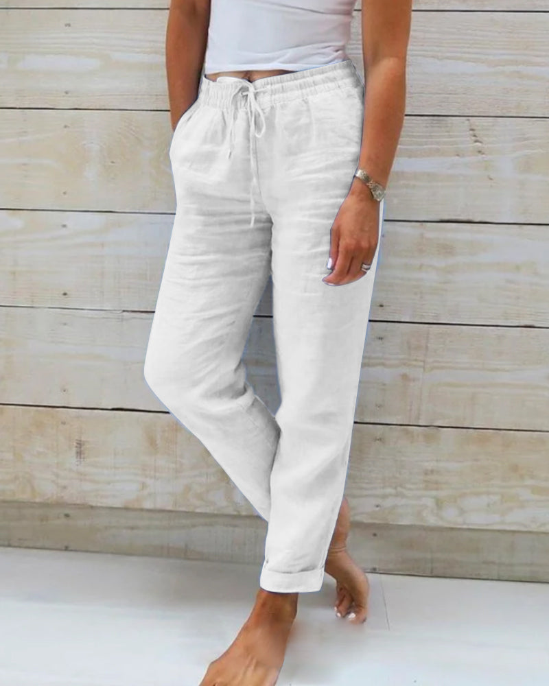 Women's Cropped Straight Leg Summer Pants | Drawsting