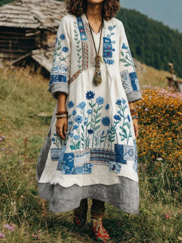 Eresha - Casual Long Sleeve Dress With Floral Print