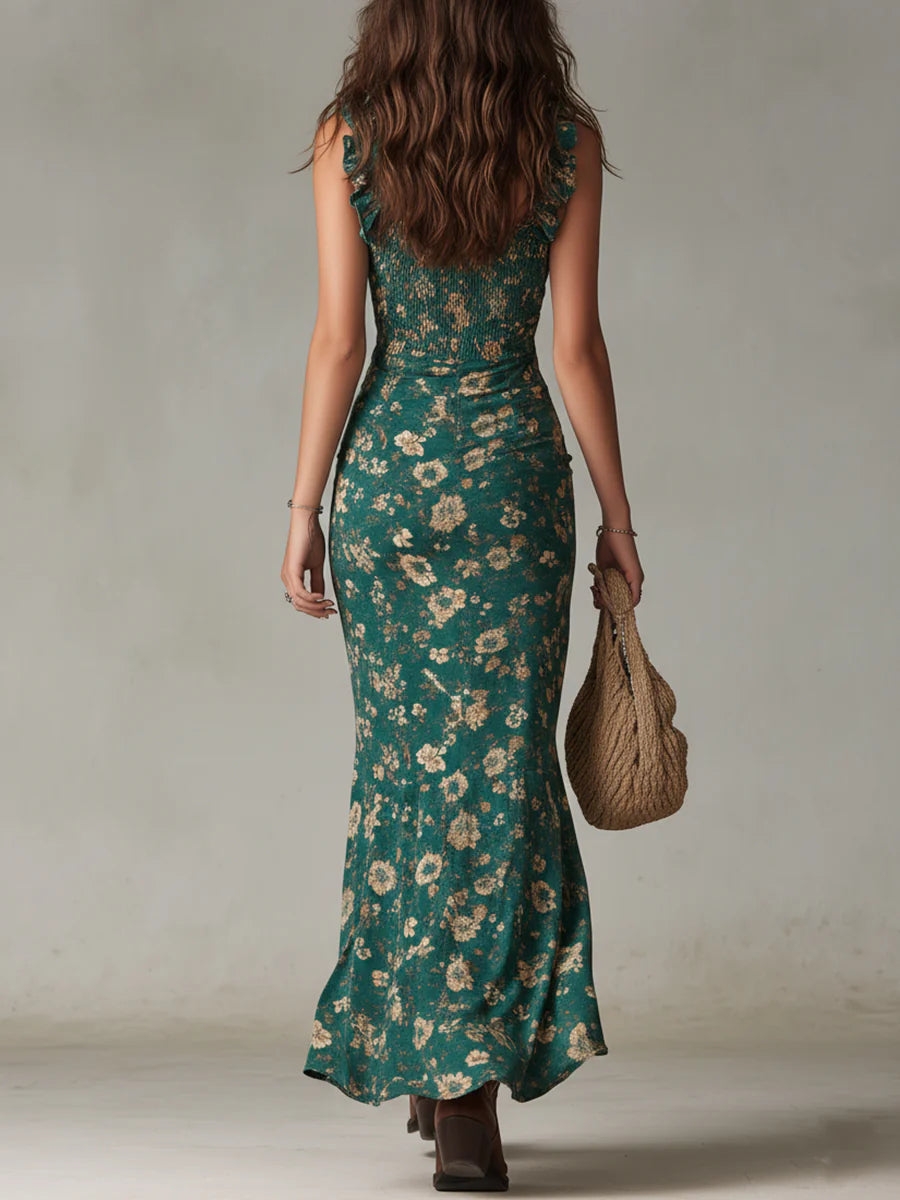 Elara | Ruched Floral Slit Dress