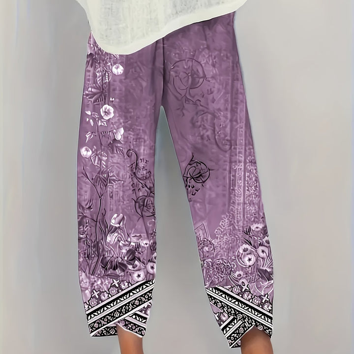 Women's Boho Floral Print Capri Pants | Wide-Leg