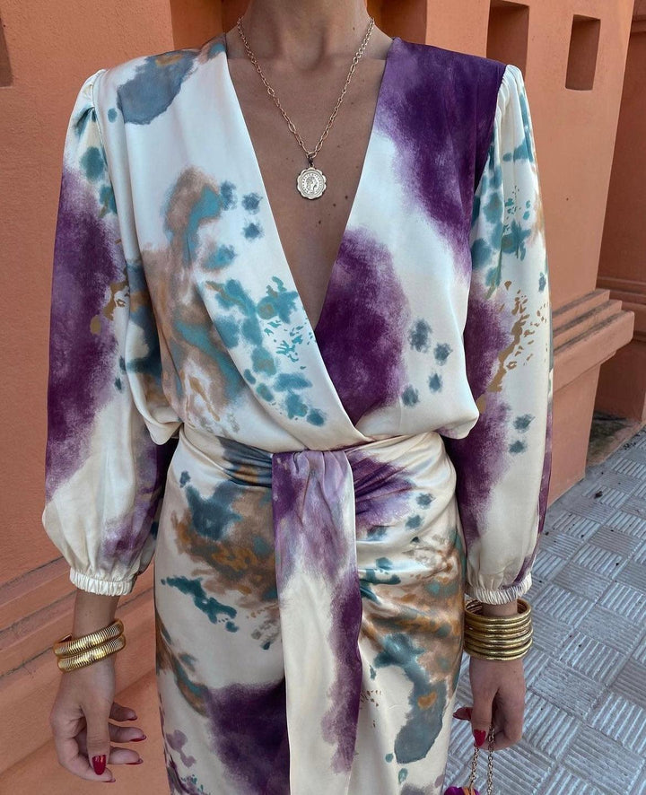 Valeria Printed V-Neck Midi Dress