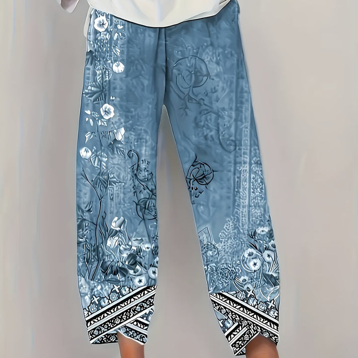 Women's Boho Floral Print Capri Pants | Wide-Leg
