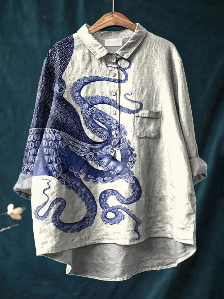 Women's Deep Sea Octopus Tentacles Art Print Casual  Shirt