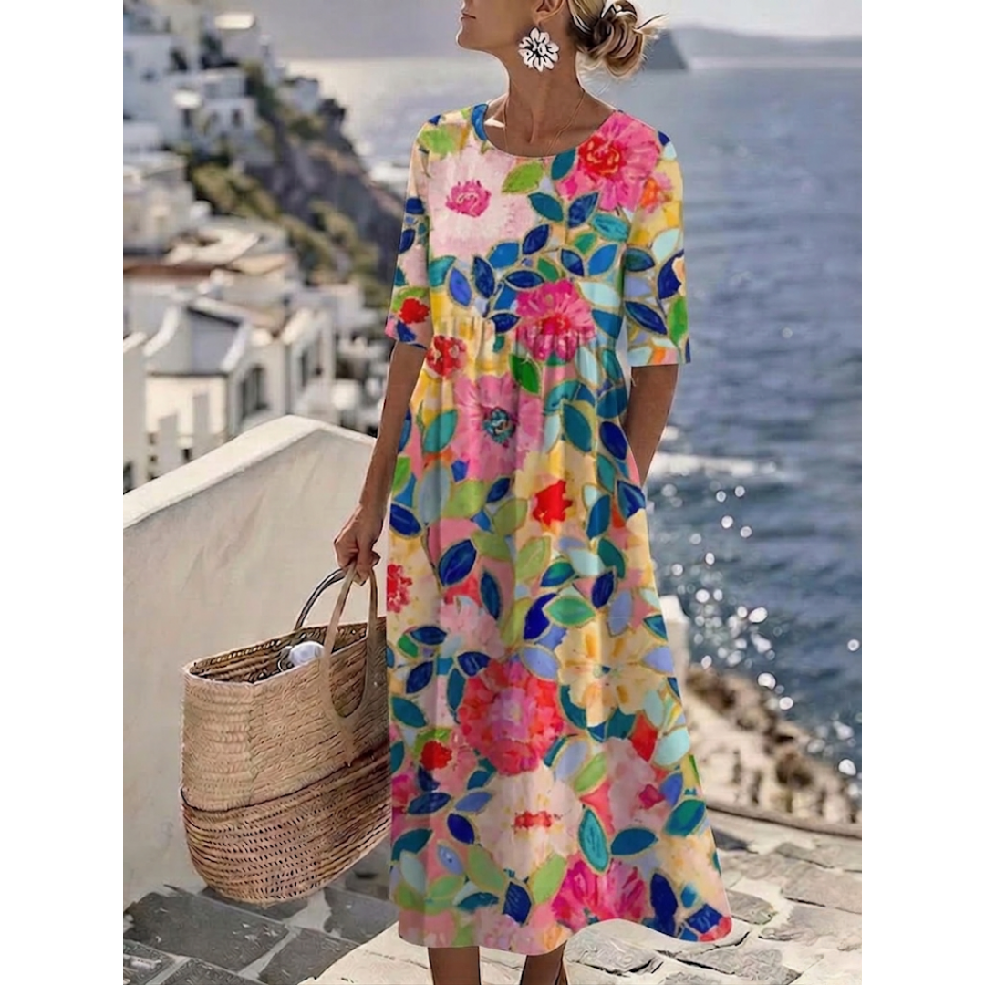 Aurelia™ - Elegant Floral Summer Midi Dress