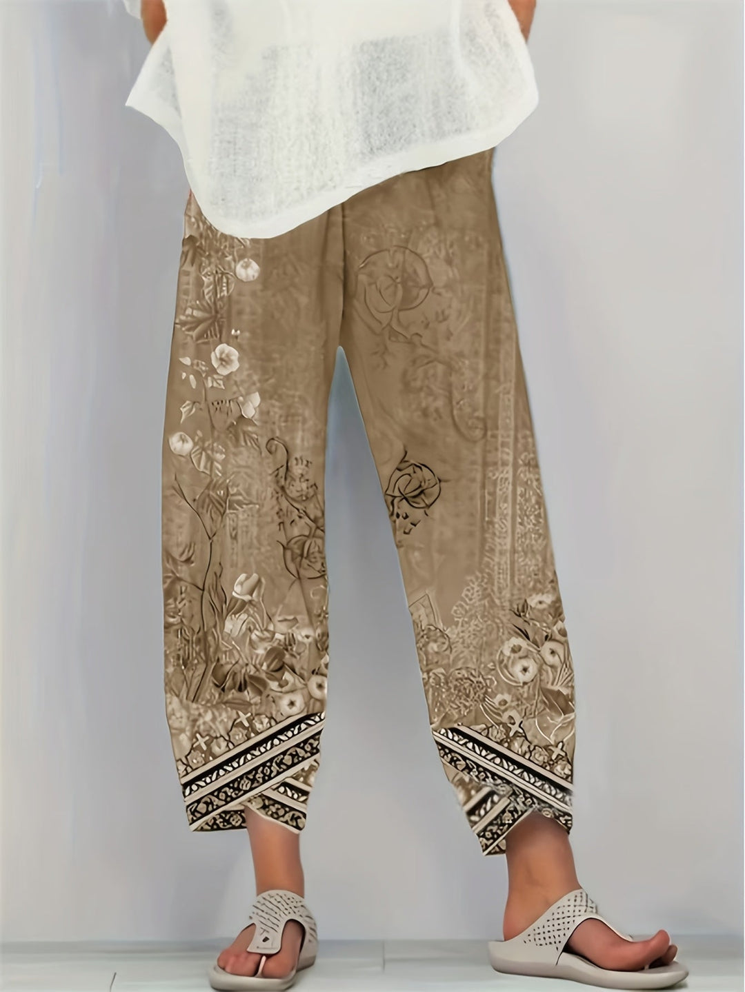 Women's Boho Floral Print Capri Pants | Wide-Leg