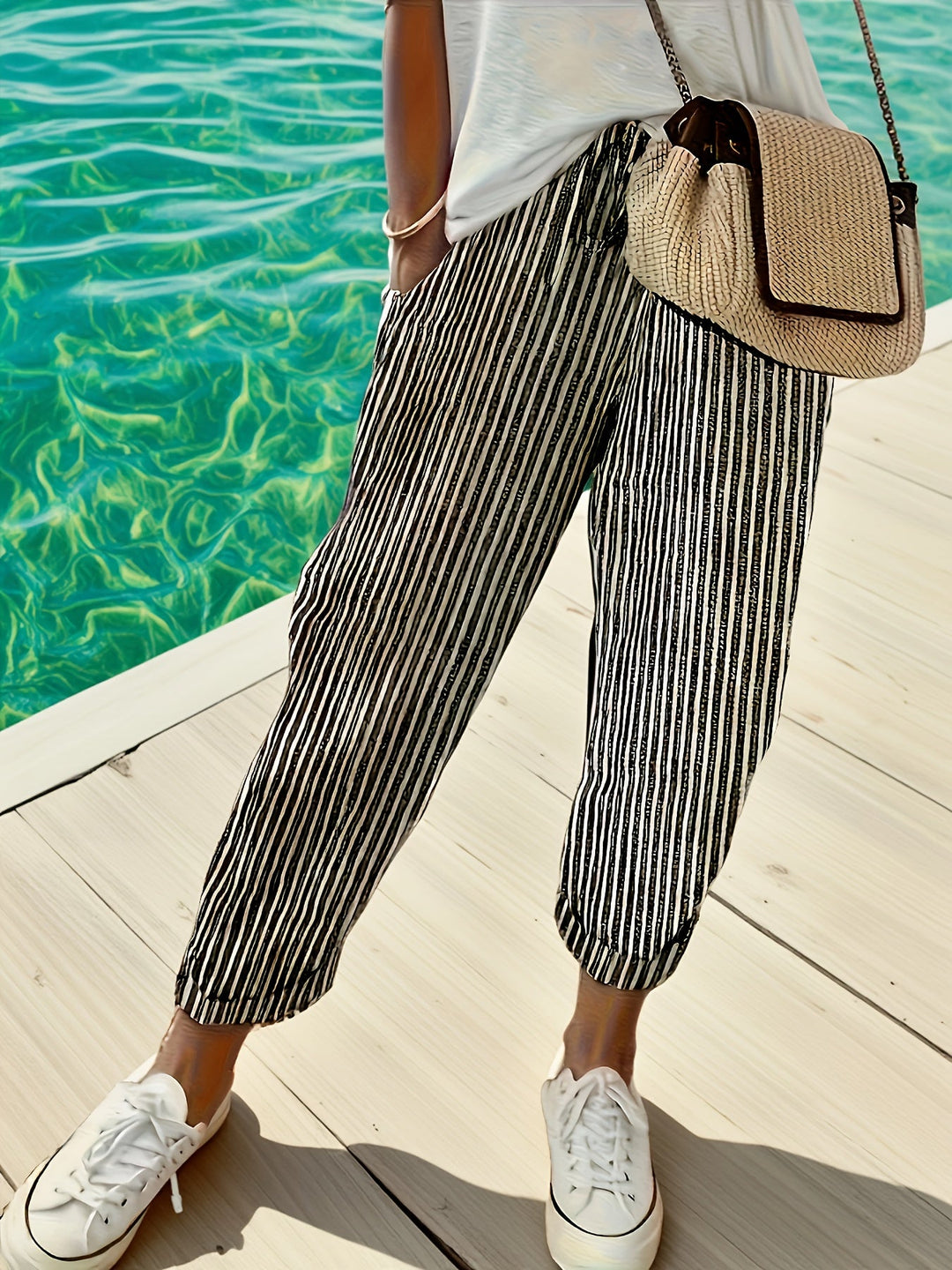 Women's Loose Fit Casual Pants | Striped