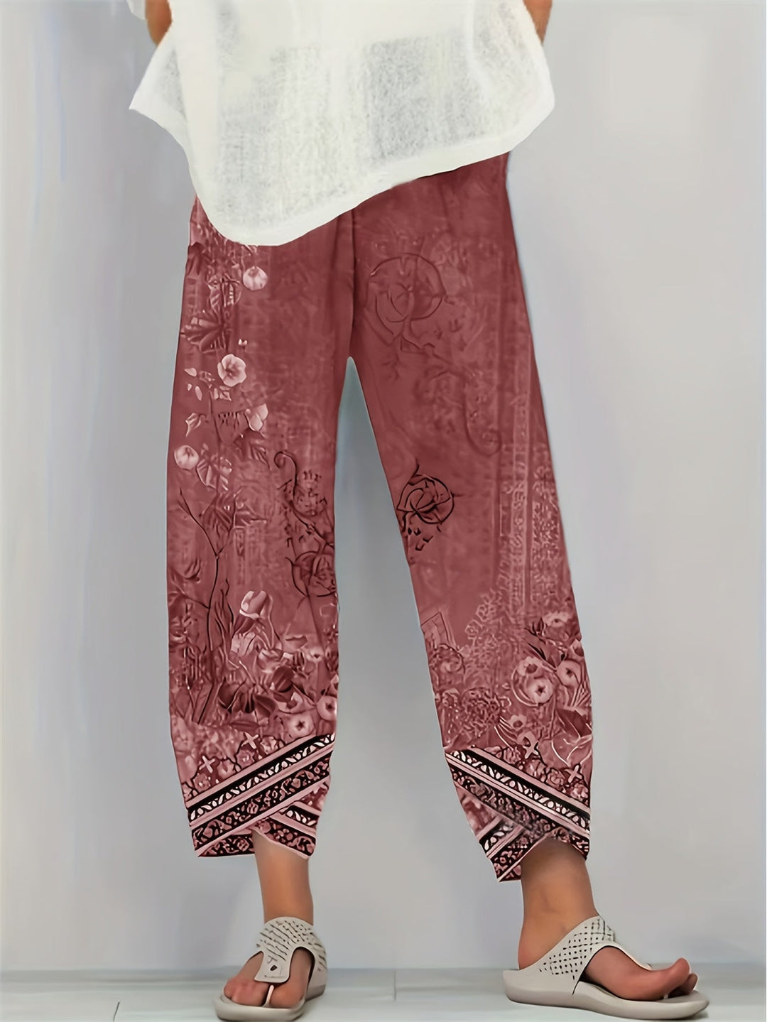 Women's Boho Floral Print Capri Pants | Wide-Leg