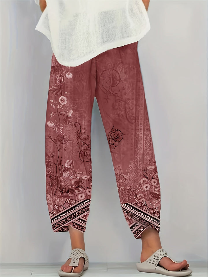 Women's Boho Floral Print Capri Pants | Wide-Leg