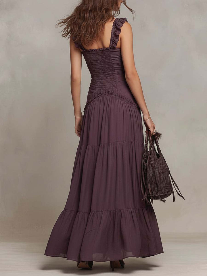 Bohemian Ruffle Ruched Tiered Chiffon Maxi Dress