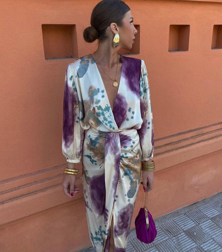 Valeria Printed V-Neck Midi Dress