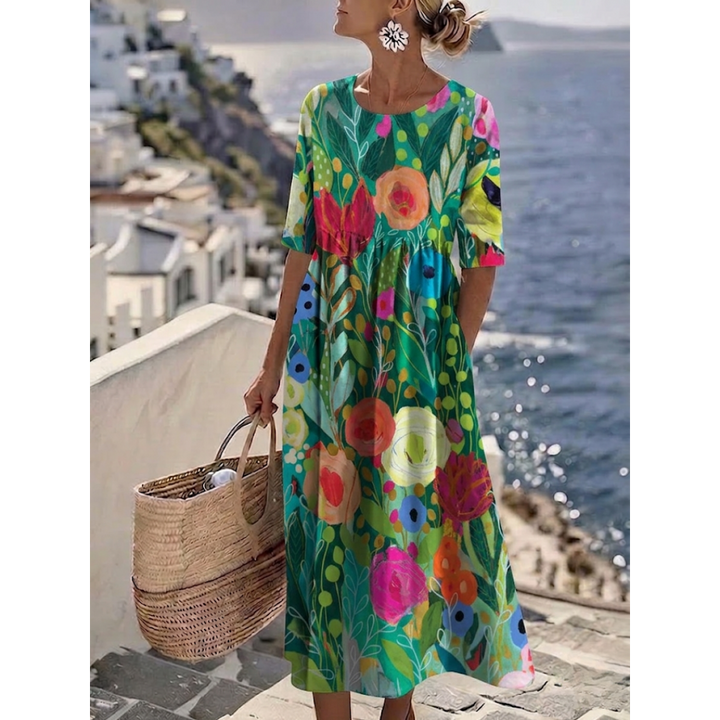 Aurelia™ - Elegant Floral Summer Midi Dress