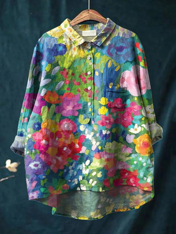 Women's Vintage Lovely Floral Art Print Casual  Shirt