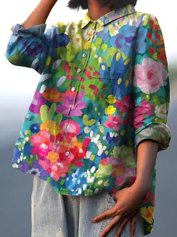 Women's Vintage Lovely Floral Art Print Casual  Shirt