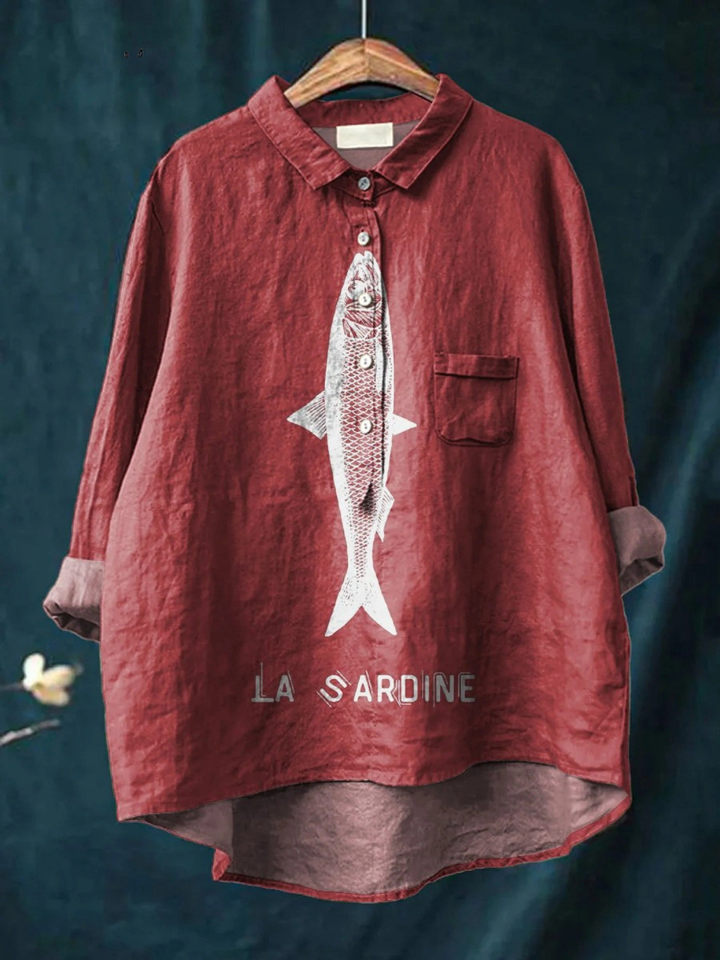 Sardine Fish Graphic Printed Women's Casual  Shirt