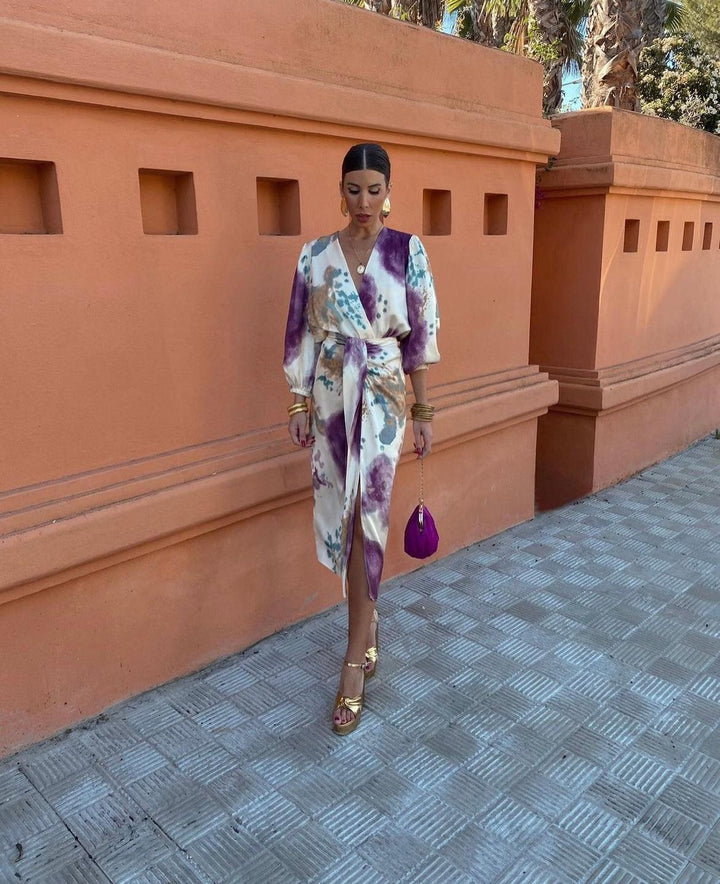 Valeria Printed V-Neck Midi Dress