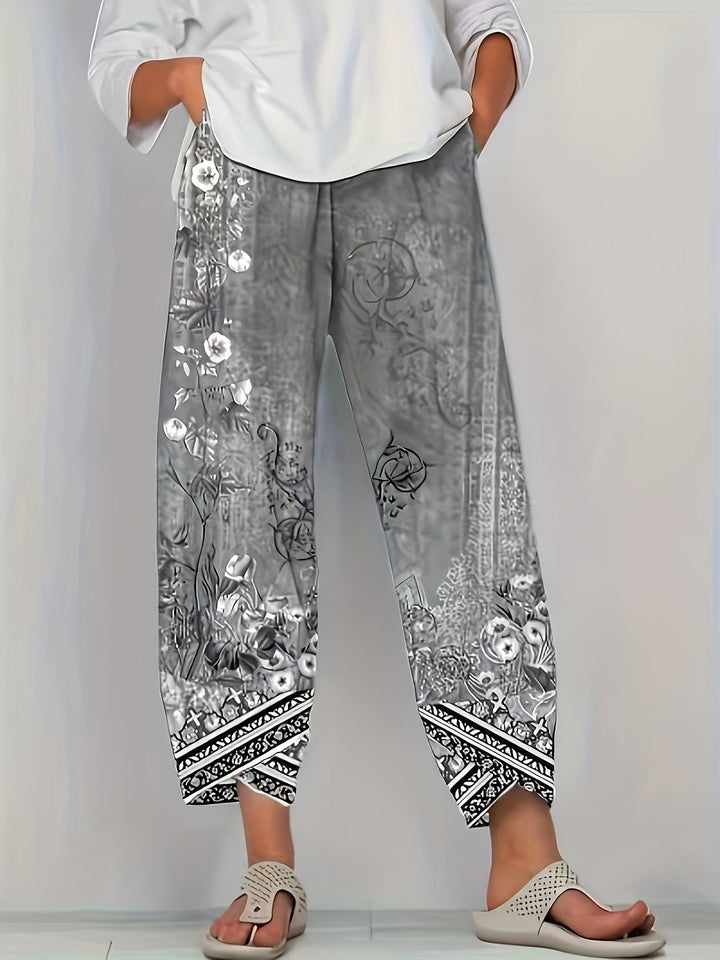 Women's Boho Floral Print Capri Pants | Wide-Leg
