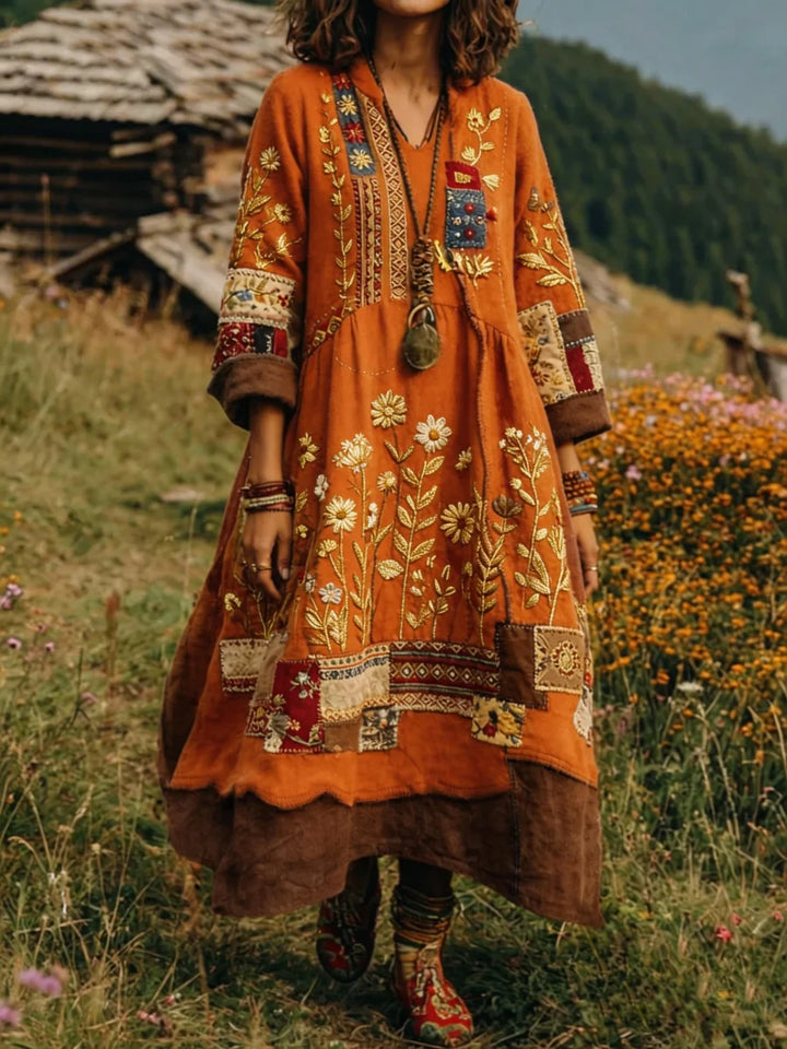 Eresha - Casual Long Sleeve Dress With Floral Print