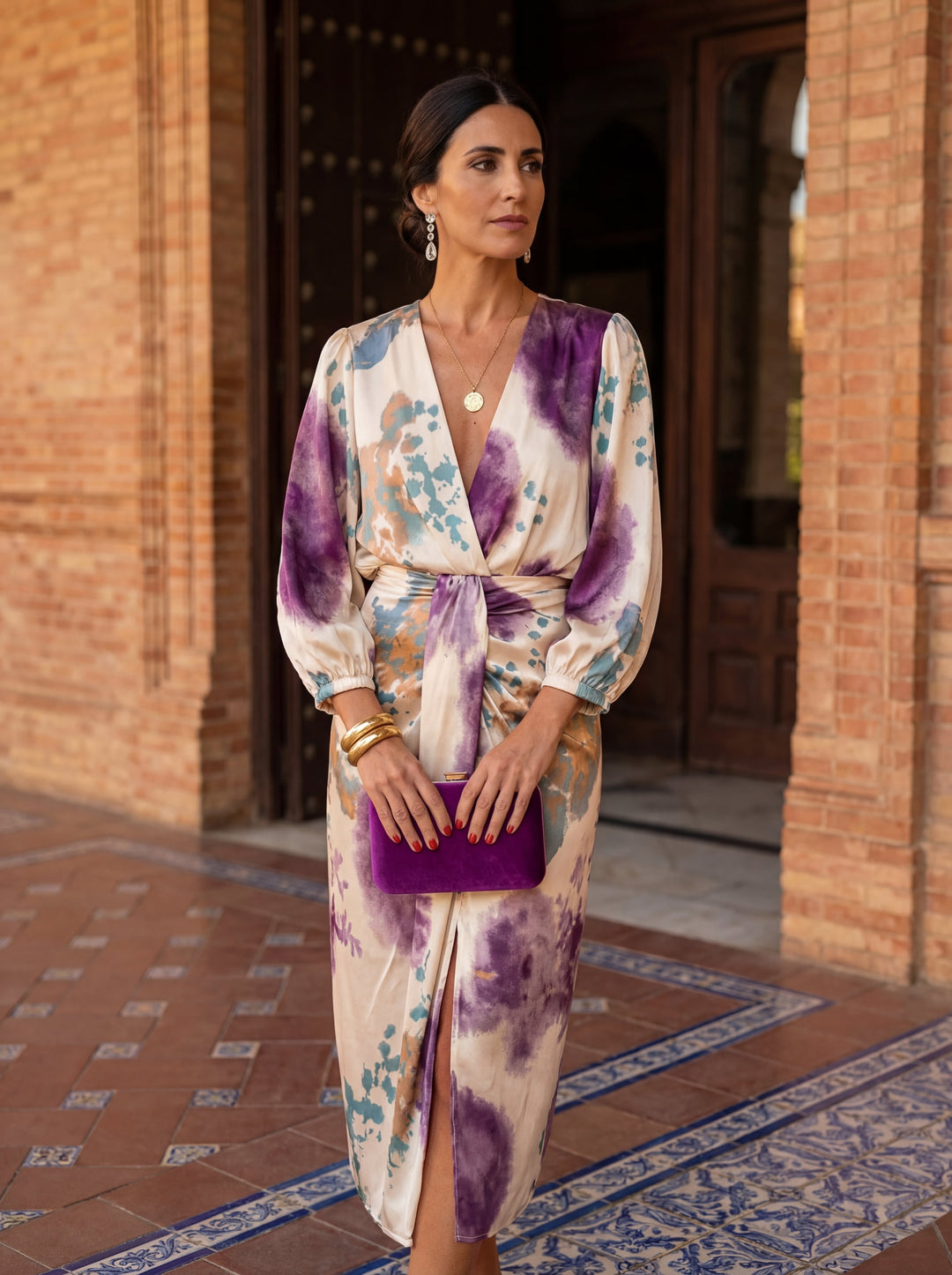 Valeria Printed V-Neck Midi Dress