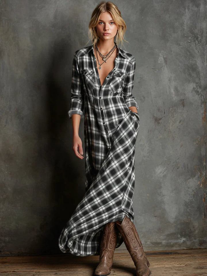 Margot | Classic Plaid Button-Down Maxi Dress