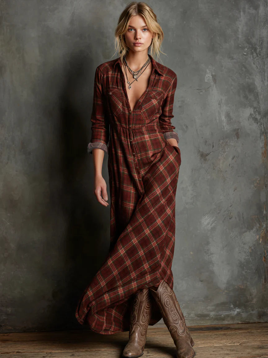 Margot | Classic Plaid Button-Down Maxi Dress