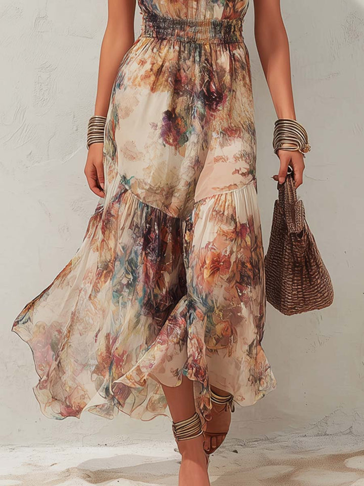 Elise | Soft Floral Halter Maxi Dress