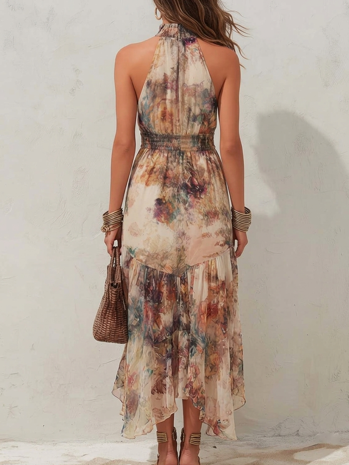 Elise | Soft Floral Halter Maxi Dress