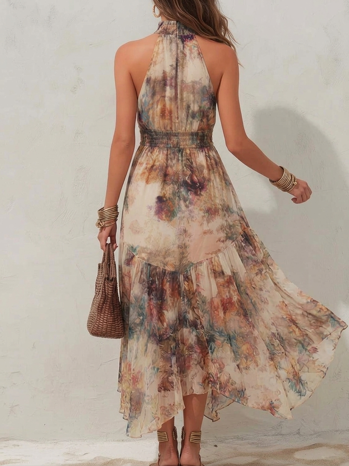 Elise | Soft Floral Halter Maxi Dress