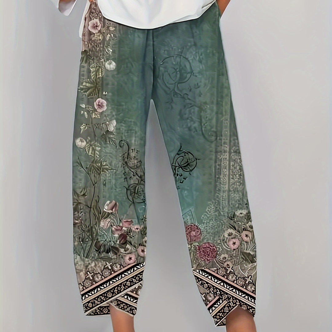 Women's Boho Floral Print Capri Pants | Wide-Leg