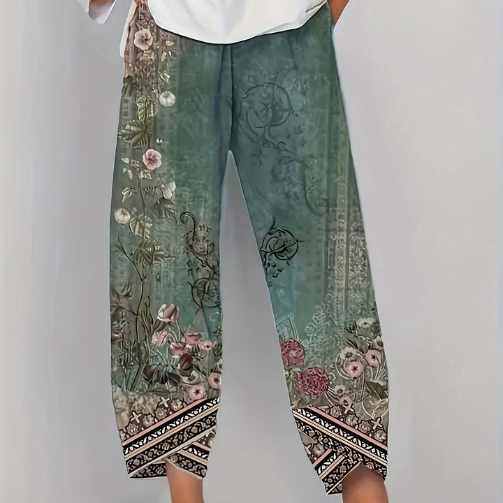 Women's Boho Floral Print Capri Pants | Wide-Leg