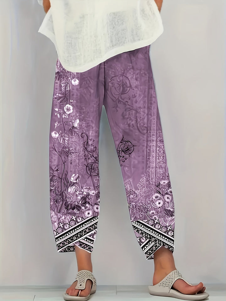Women's Boho Floral Print Capri Pants | Wide-Leg