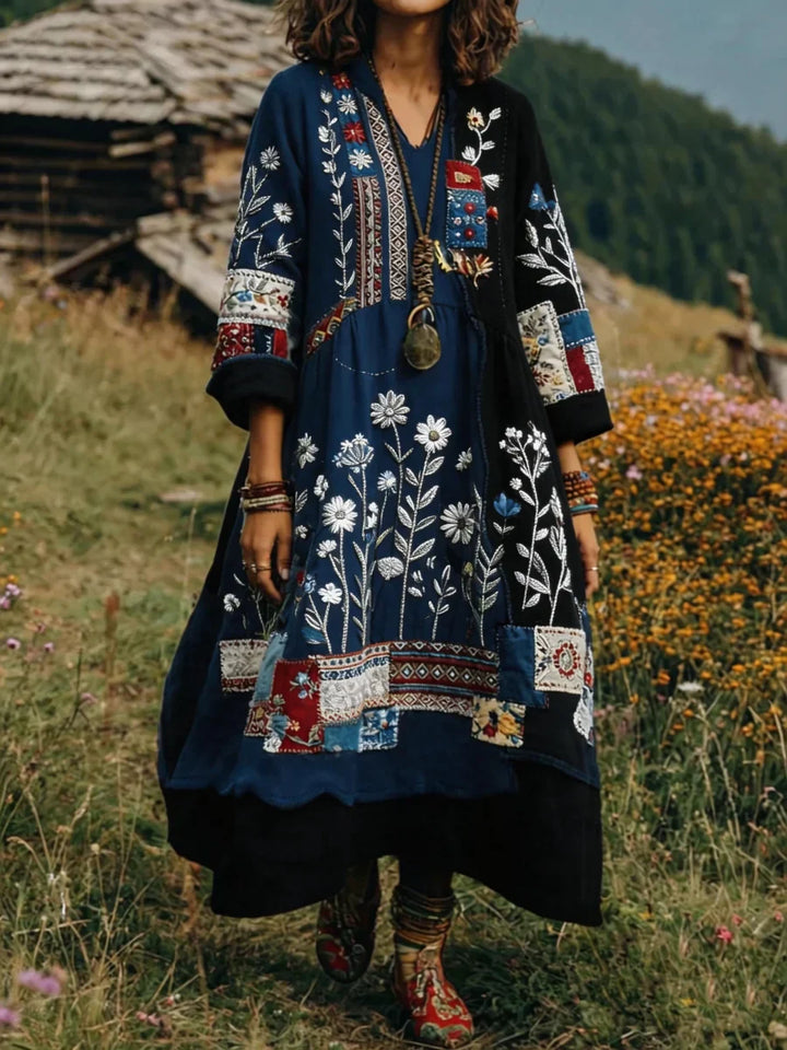Eresha - Casual Long Sleeve Dress With Floral Print