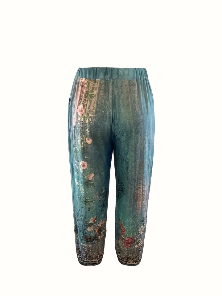 Women's Boho Floral Print Capri Pants | Wide-Leg