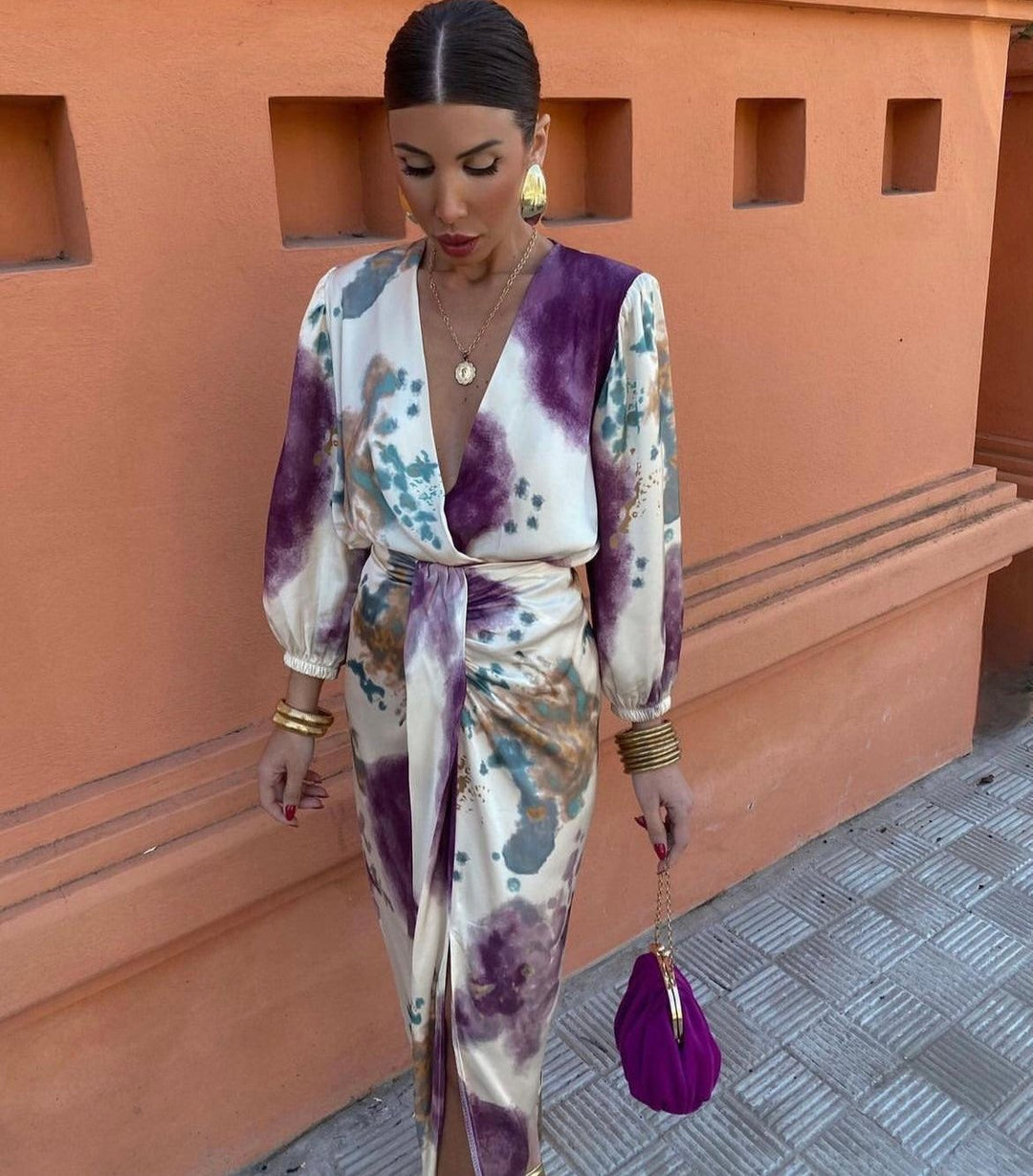 Valeria Printed V-Neck Midi Dress