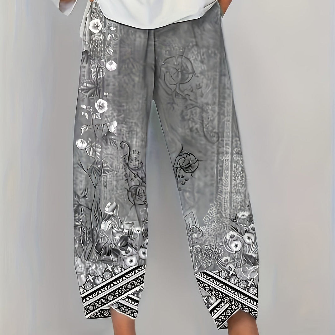 Women's Boho Floral Print Capri Pants | Wide-Leg