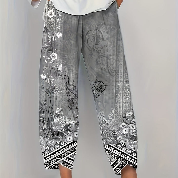 Women's Boho Floral Print Capri Pants | Wide-Leg