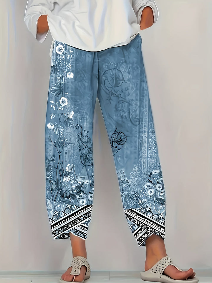Women's Boho Floral Print Capri Pants | Wide-Leg
