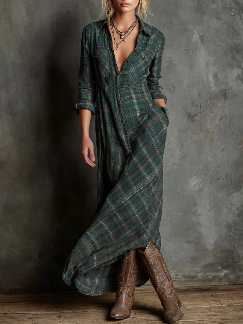 Margot | Classic Plaid Button-Down Maxi Dress