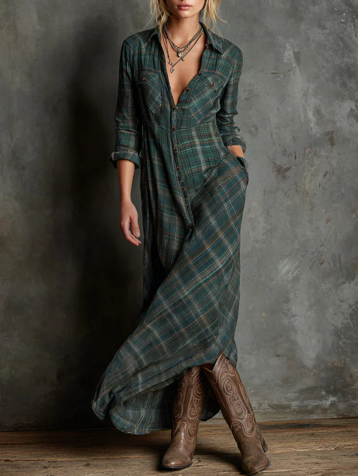 Margot | Classic Plaid Button-Down Maxi Dress