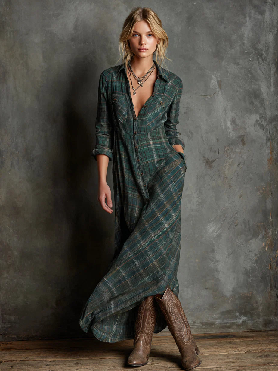 Margot | Classic Plaid Button-Down Maxi Dress
