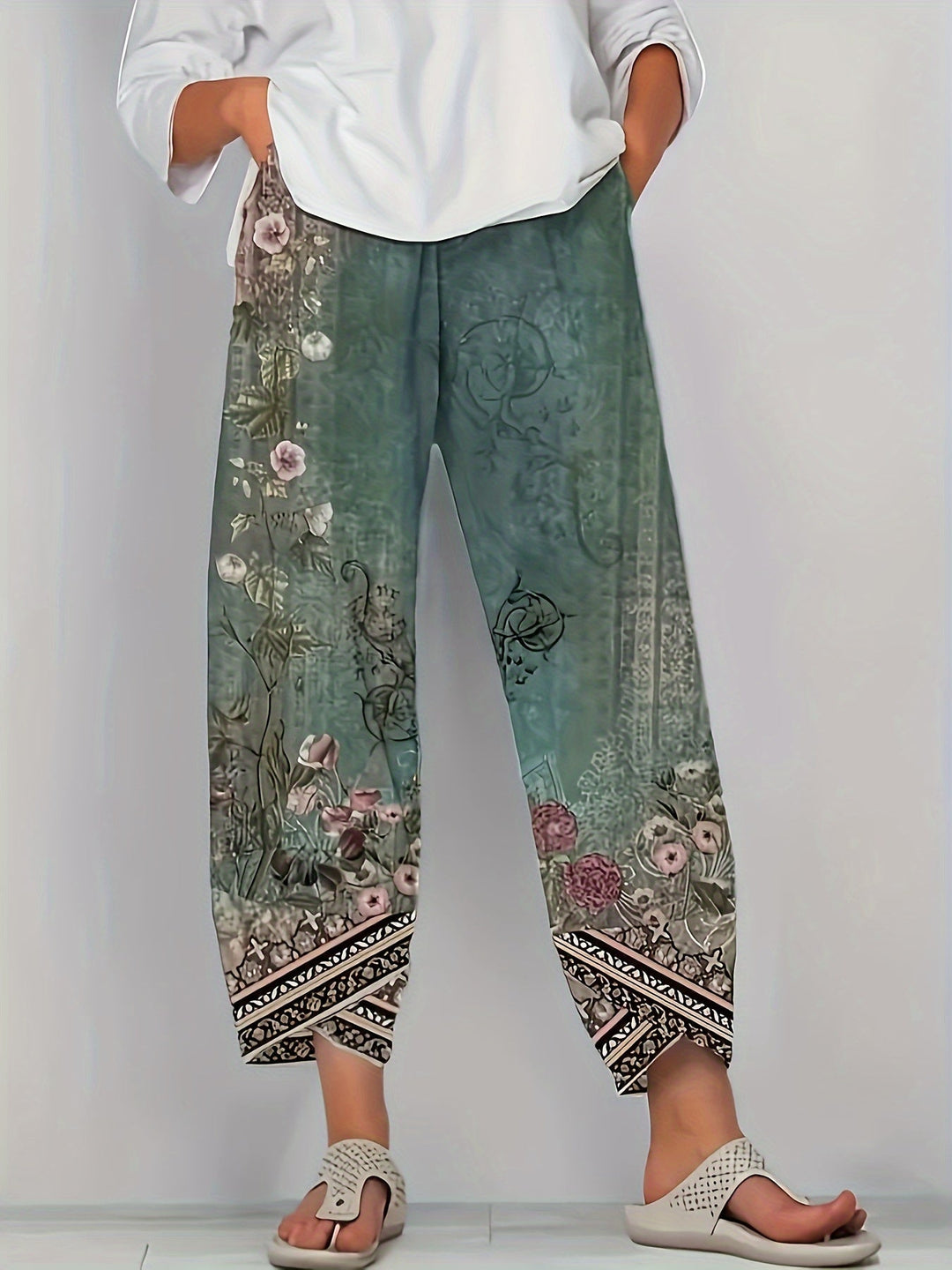 Women's Boho Floral Print Capri Pants | Wide-Leg