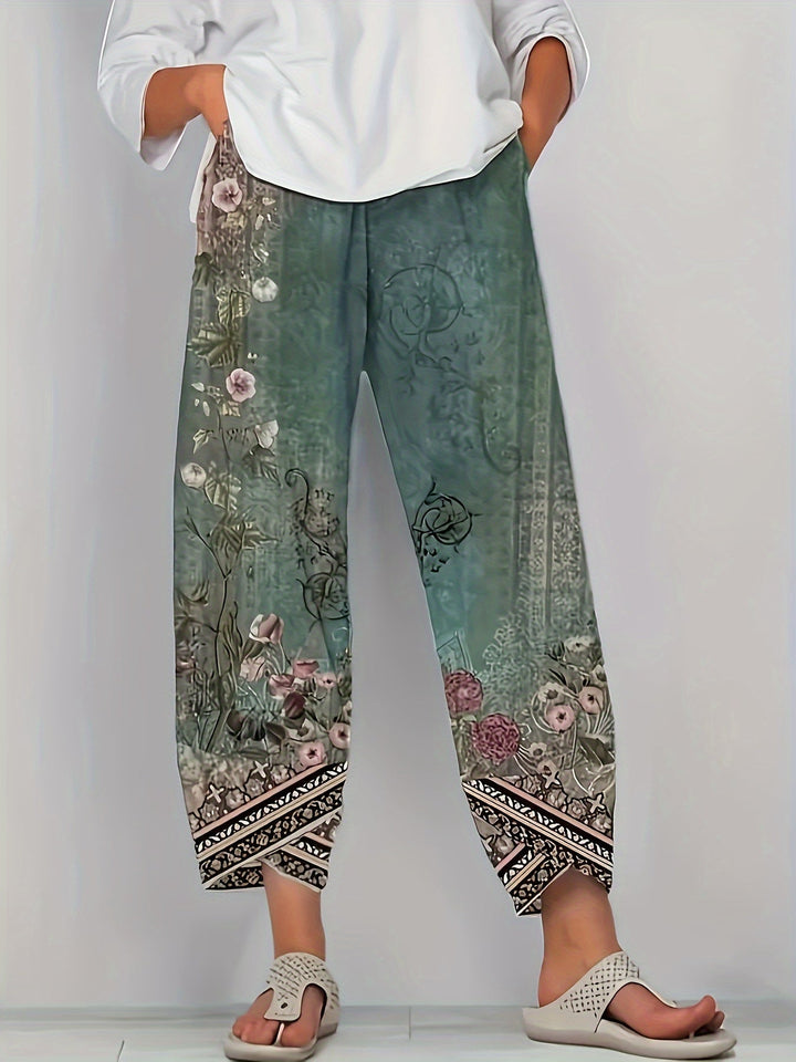 Women's Boho Floral Print Capri Pants | Wide-Leg