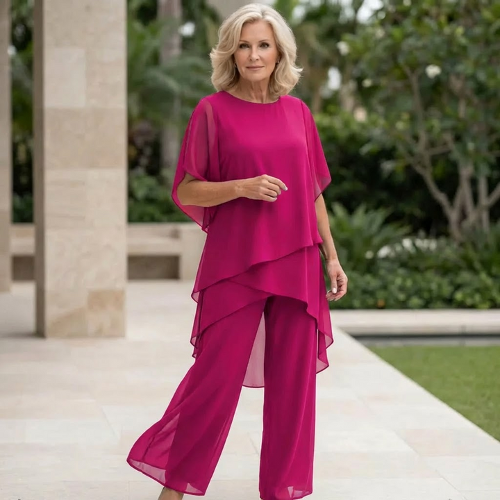 Suit with draped palazzo pants