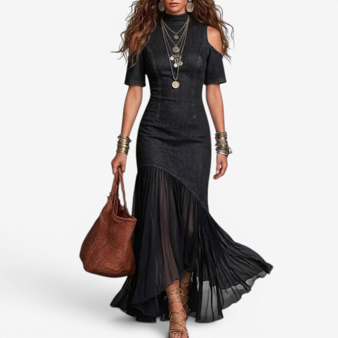 KIMBERLEY | BOHO DENIM AND CHIFFON MAXI DRESS