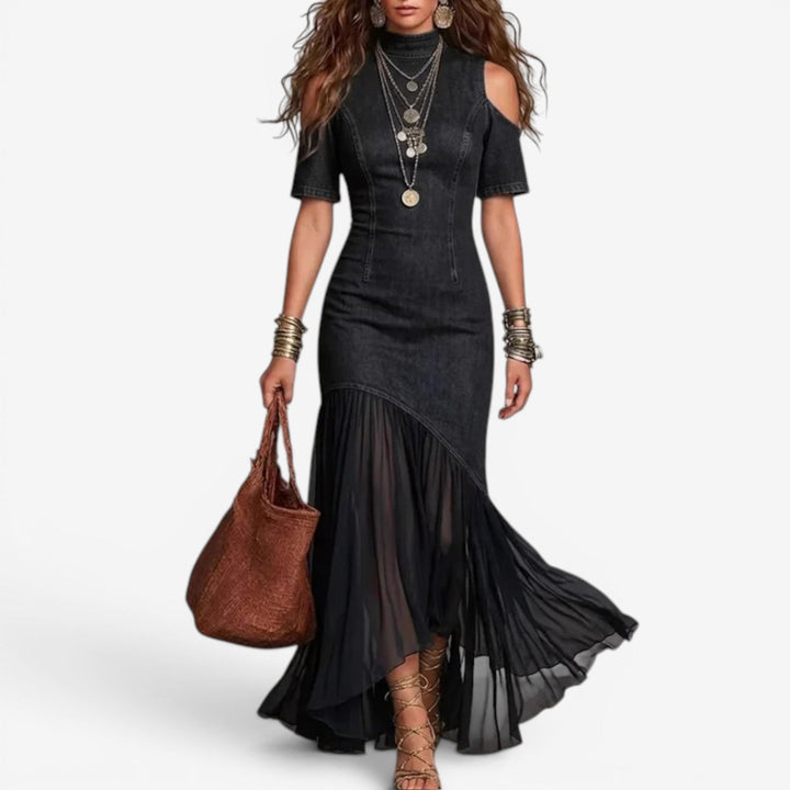KIMBERLEY | BOHO DENIM AND CHIFFON MAXI DRESS
