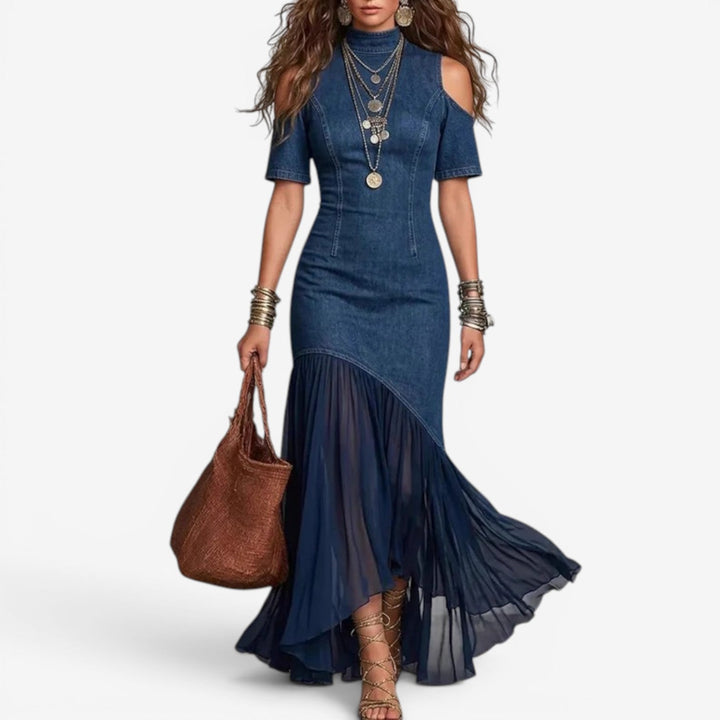 KIMBERLEY | BOHO DENIM AND CHIFFON MAXI DRESS