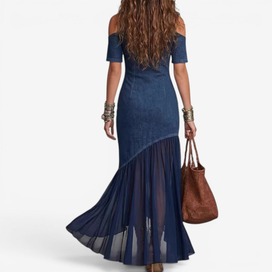 KIMBERLEY | BOHO DENIM AND CHIFFON MAXI DRESS