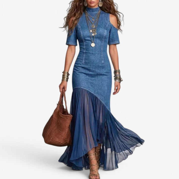 KIMBERLEY | BOHO DENIM AND CHIFFON MAXI DRESS