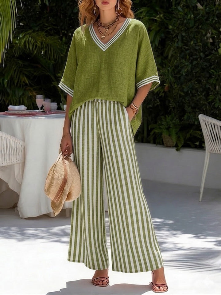 Kara - Striped Linen Cotton Two-Piece Set