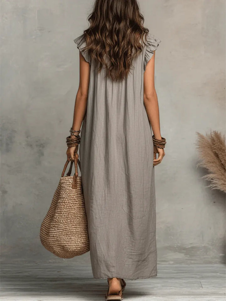 Josette | Ruffle V-Neck Linen Maxi Dress