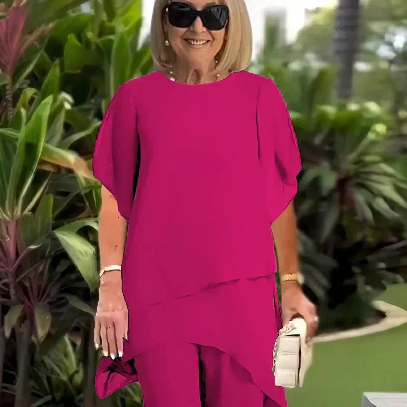 Suit with draped palazzo pants
